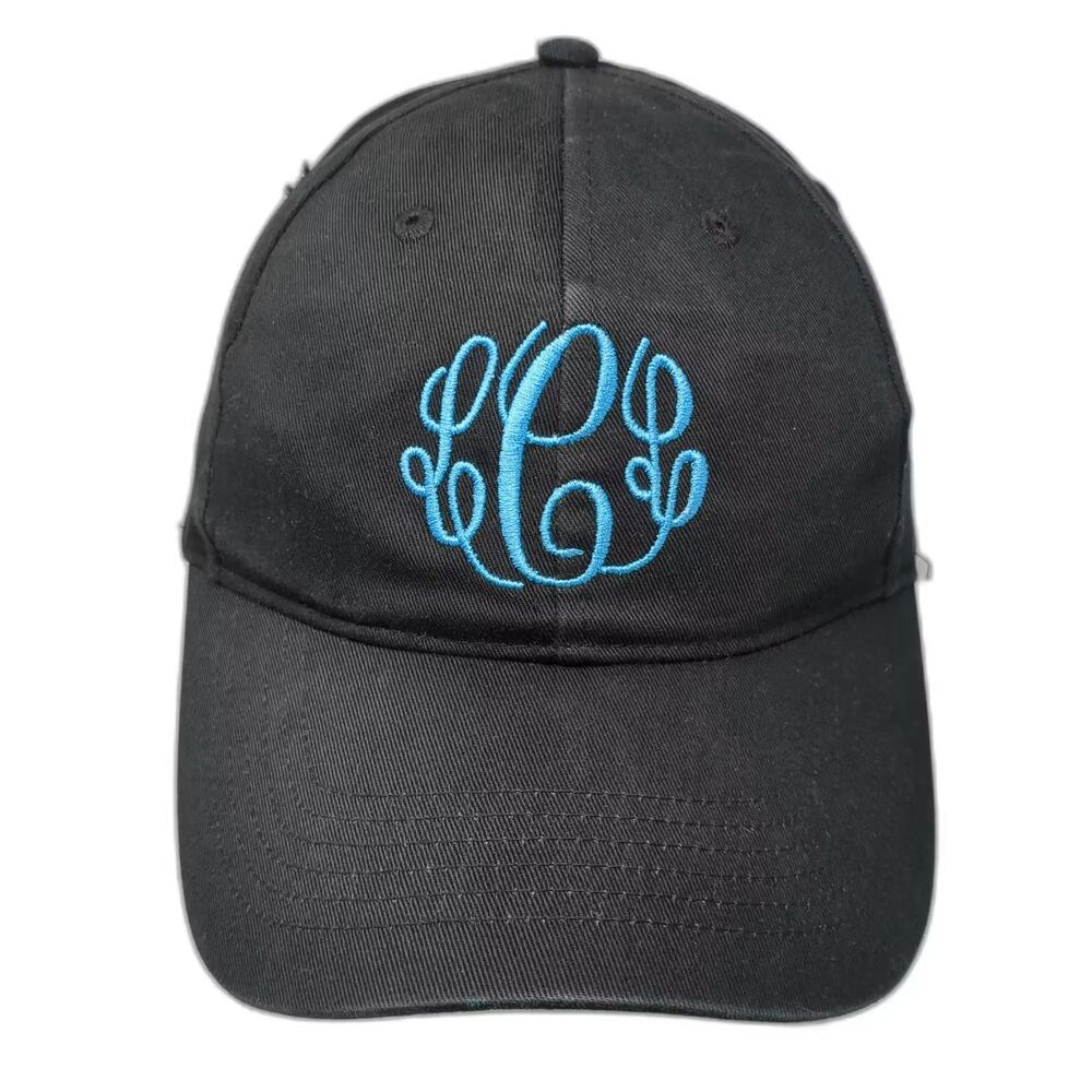 K&C Baseball Cap Black Blue One Size Strapback Monogram Embroidered Hat